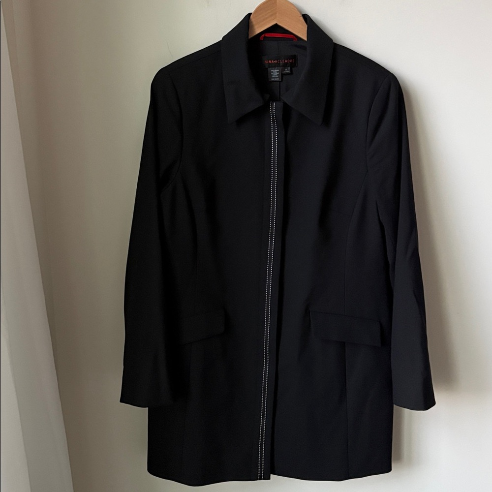 Nina McLemore Wool Blend Car Coat Jacket Black Silk Lining Office Career Size 14